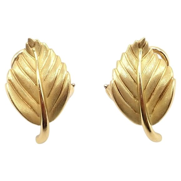 Vintage! Authentic Tiffany & Co Leaf 18k Yellow Gold Earrings 2003 - Picture 10 of 10